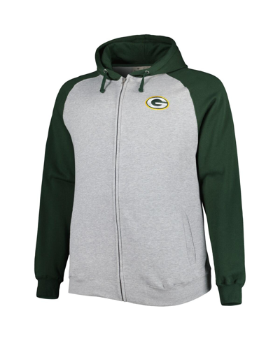 Profile Men's Heather Gray Green Bay Packers Big And Tall Fleece Raglan Full-zip Hoodie Jacket In Heather Gray