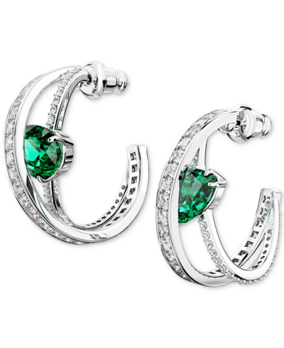 Shop Swarovski Silver-tone Hyperbola Green Crystal Double Spiral Medium Hoop Earrings, 2"