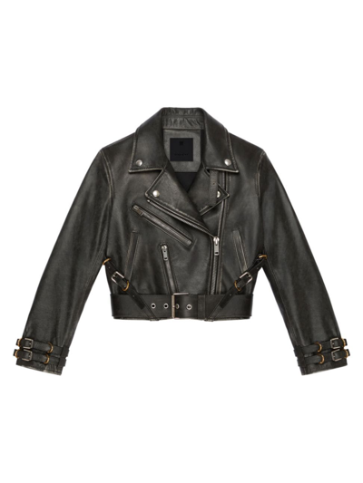 Shop Givenchy Women's Voyou Short Biker Jacket In Leather In Faded Black