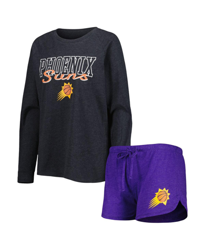 Shop Concepts Sport Women's  Heather Black, Heather Purple Phoenix Suns Team Raglan Long Sleeve T-shirt An In Heather Black,heather Purple