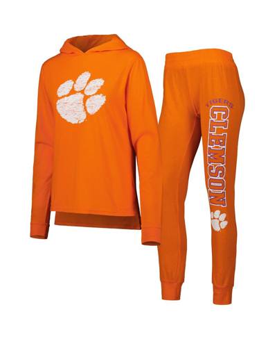 Shop Concepts Sport Women's  Orange Clemson Tigers Long Sleeve Hoodie T-shirt And Pants Sleep Set