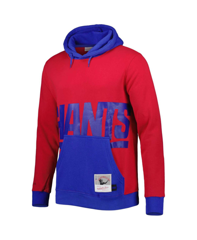 Shop Mitchell & Ness Men's  Red, Royal New York Giants Big And Tall Big Face Pullover Hoodie In Red,royal