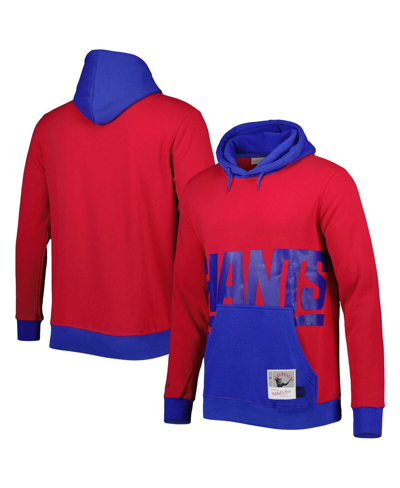 Shop Mitchell & Ness Men's  Red, Royal New York Giants Big And Tall Big Face Pullover Hoodie In Red,royal