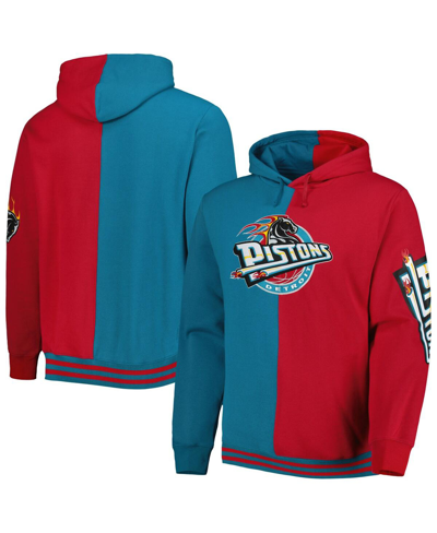 Mitchell & Ness Men's  Teal, Red Detroit Pistons Big And Tall Hardwood Classics Split Pullover Hoodie In Teal,red