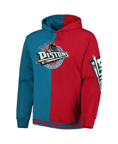 Mitchell & Ness Men's  Teal, Red Detroit Pistons Big And Tall Hardwood Classics Split Pullover Hoodie In Teal,red