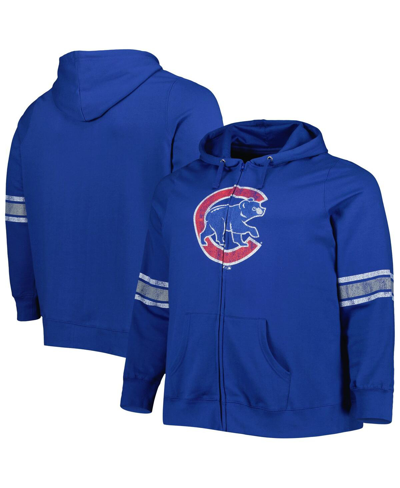 Shop Profile Women's Royal, Heather Gray Chicago Cubs Plus Size Front Logo Full-zip Hoodie In Royal,heather Gray