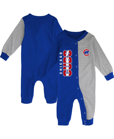 Outerstuff Infant Boys And Girls Royal, Heather Gray Chicago Cubs Halftime Sleeper In Royal,heather Gray