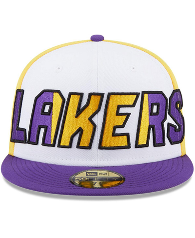 Shop New Era Men's  White, Purple Los Angeles Lakers Back Half 9fifty Fitted Hat In White,purple