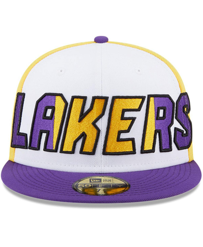 NEW ERA MEN'S NEW ERA WHITE, PURPLE LOS ANGELES LAKERS BACK HALF 9FIFTY FITTED HAT 