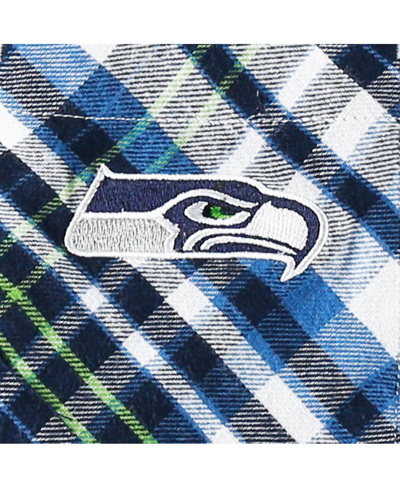 Concepts Sport College Navy Seattle Seahawks Plus Size Mainstay Flannel Full-button Long Sleeve Nigh In Navy,neon Green