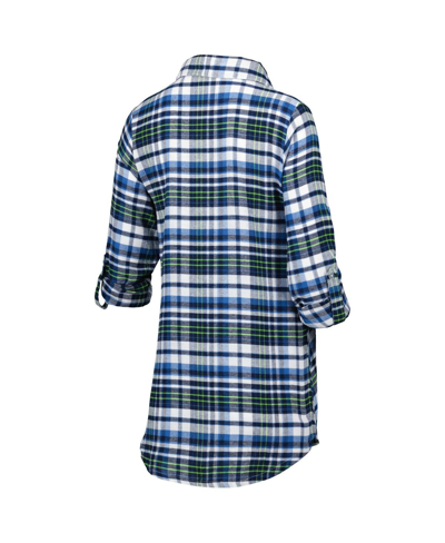 Concepts Sport College Navy Seattle Seahawks Plus Size Mainstay Flannel Full-button Long Sleeve Nigh In Navy,neon Green