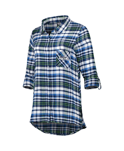 Concepts Sport College Navy Seattle Seahawks Plus Size Mainstay Flannel Full-button Long Sleeve Nigh In Navy,neon Green
