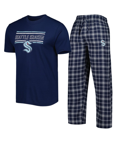 Shop Concepts Sport Men's  Navy, Gray Seattle Kraken Badge T-shirt And Pants Sleep Set In Navy,gray