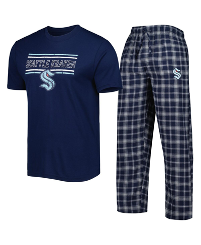 Concepts Sport Men's  Navy, Gray Seattle Kraken Badge T-shirt And Pants Sleep Set In Navy,gray