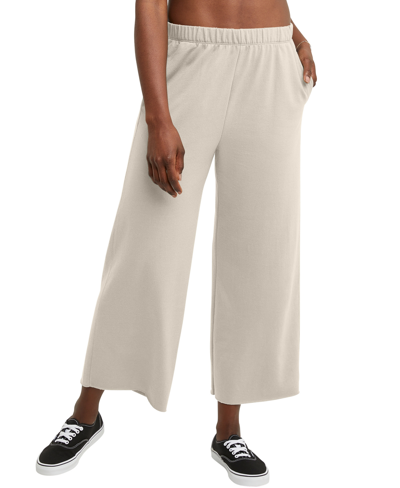 Shop Hanes Women's Perfect Triblend French Terry Wide Leg Crop Pants In Natural