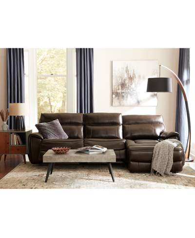 Macy's Closeout! Hutchenson 96" 3-pc. Zero Gravity Leather Sofa With 2 Power Recliners And 1 Console, Creat In Grey