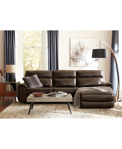 Macy's Closeout! Hutchenson 96" 3-pc. Zero Gravity Leather Sofa With 2 Power Recliners And 1 Console, Creat In Grey