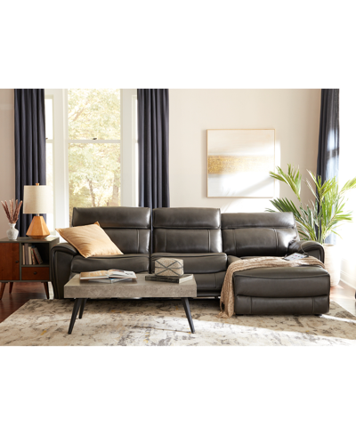 Macy's Closeout! Hutchenson 96" 3-pc. Zero Gravity Leather Sofa With 2 Power Recliners And 1 Console, Creat In Grey
