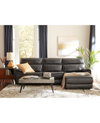 Macy's Closeout! Hutchenson 96" 3-pc. Zero Gravity Leather Sofa With 2 Power Recliners And 1 Console, Creat In Grey