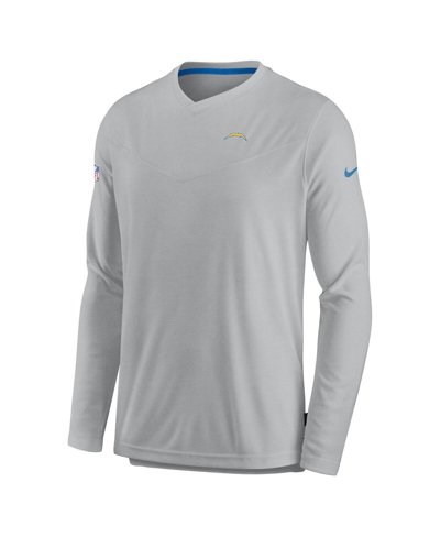 Shop Nike Men's  Gray Los Angeles Chargers 2022 Sideline Coach Chevron Lock Up Performance Long Sleeve T-s