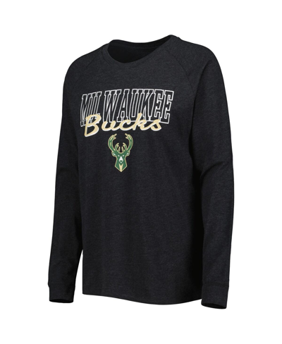 Concepts Sport Women's  Heather Black, Heather Hunter Green Milwaukee Bucks Team Raglan Long Sleeve T In Heather Black,heather Hunter Green