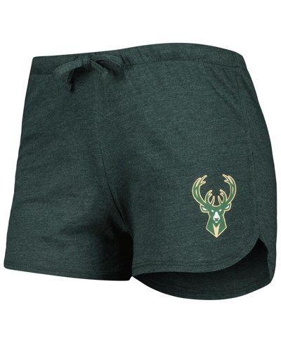 Concepts Sport Women's  Heather Black, Heather Hunter Green Milwaukee Bucks Team Raglan Long Sleeve T In Heather Black,heather Hunter Green