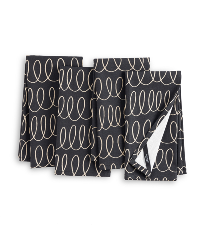 Shop Kate Spade In The Loop Cloth Napkins 4 Pack Set, 20" X 20" In Onyx Black Gray