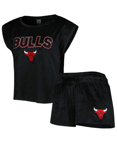 Shop Concepts Sport Women's  Black Chicago Bulls Intermission T-shirt And Shorts Sleep Set