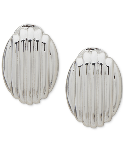 Shop Anne Klein Silver-tone Ridged Oval Clip-on Button Earrings