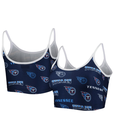 Shop Concepts Sport Women's  Navy, White Tennessee Titans Breakthrough Allover Knit Sports Bra In Navy,white