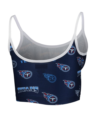 Shop Concepts Sport Women's  Navy, White Tennessee Titans Breakthrough Allover Knit Sports Bra In Navy,white