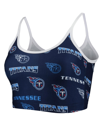 Shop Concepts Sport Women's  Navy, White Tennessee Titans Breakthrough Allover Knit Sports Bra In Navy,white