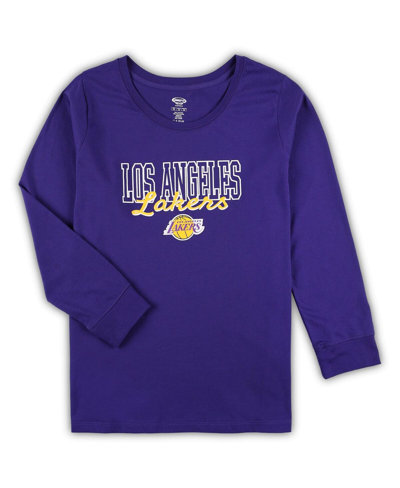 Concepts Sport Purple/heather Gray Los Angeles Lakers Plus Size Long Sleeve T-shirt And Shorts Sleep In Purple,heather Gray