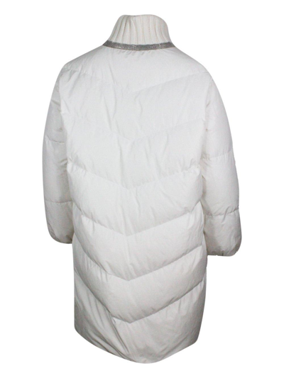 Shop Fabiana Filippi Long Quilted Down Jacket In White