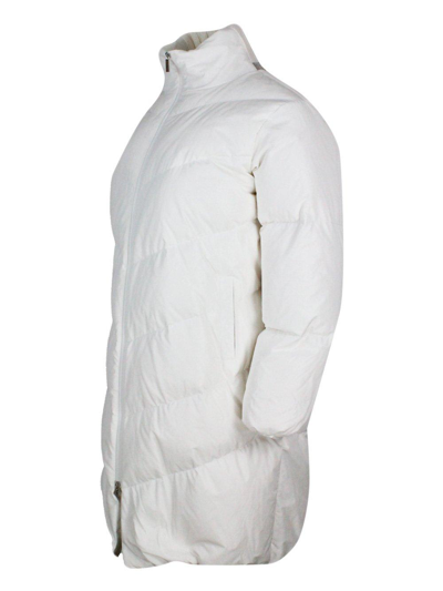 Shop Fabiana Filippi Long Quilted Down Jacket In White