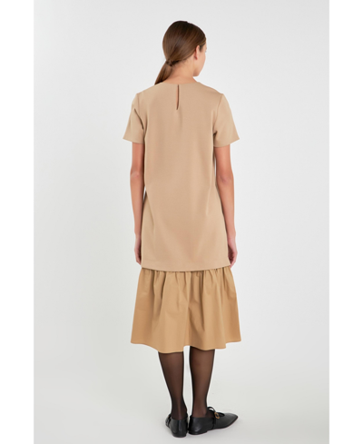Shop English Factory Women's Mixed Media Tee Midi Dress In Tan