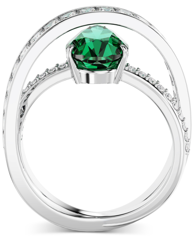 Shop Swarovski Silver-tone Hyperbola Green Crystal Cocktail Ring