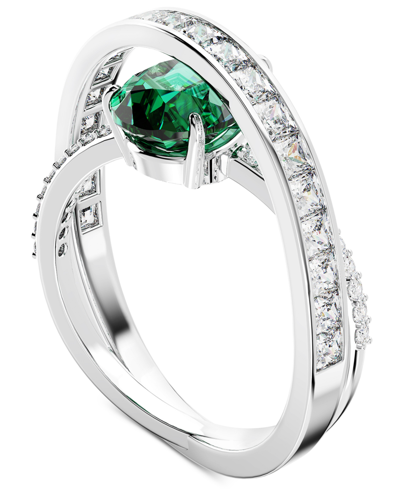 Shop Swarovski Silver-tone Hyperbola Green Crystal Cocktail Ring