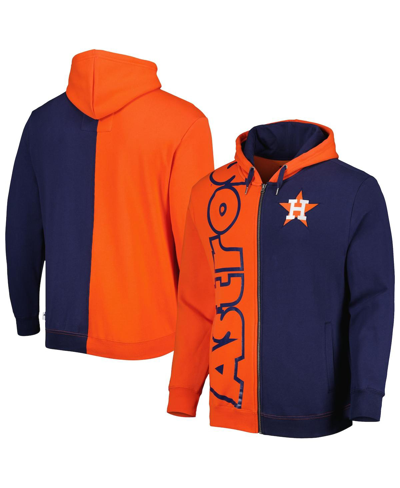 Shop Mitchell & Ness Men's  Orange, Navy Houston Astros Fleece Full-zip Hoodie In Orange,navy