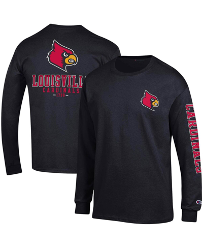 Shop Champion Men's  Black Louisville Cardinals Team Stack Long Sleeve T-shirt