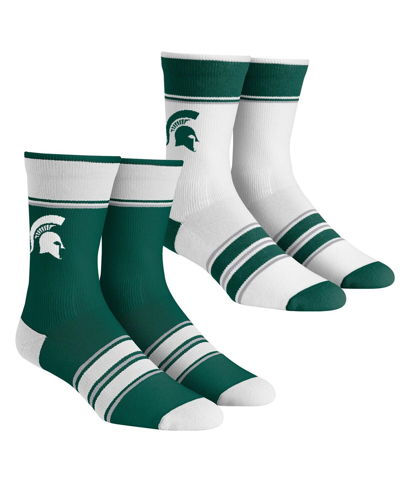 Shop Rock 'em Men's And Women's  Socks Michigan State Spartans Multi-stripe 2-pack Team Crew Sock Set In Green,white