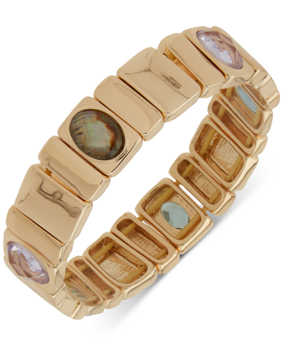 Shop Anne Klein Gold-tone Mixed Stone Tile Chain Stretch Bracelet In Multi
