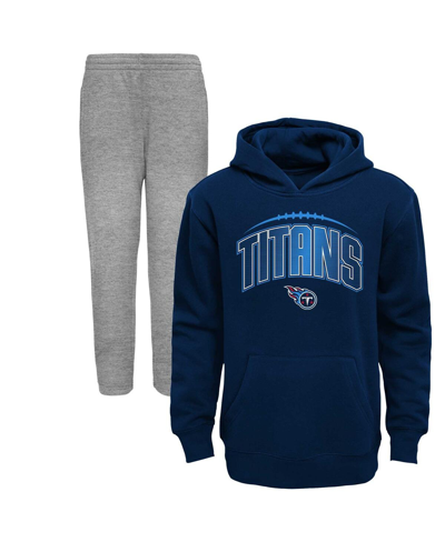 Outerstuff Toddler Boys Navy, Heather Gray Tennessee Titans Double-up Pullover Hoodie And Pants Set In Navy,heather Gray