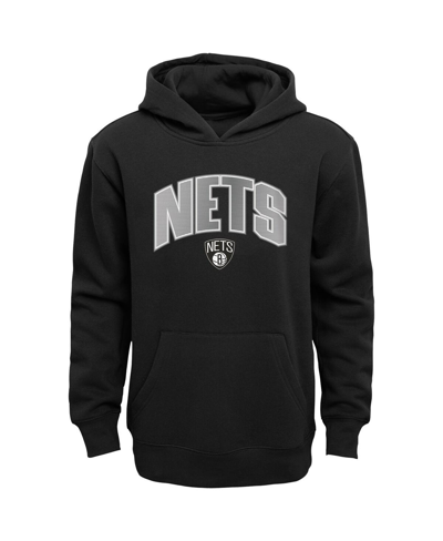 Outerstuff Preschool Boys Black, Heather Gray Brooklyn Nets Double Up Pullover Hoodie And Pants Set In Black,heather Gray