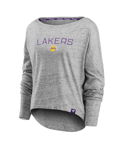 Fanatics Branded Heathered Gray Los Angeles Lakers Nostalgia Off-the-shoulder Long Sleeve T-shirt In Heathered Gray