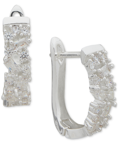 Shop Anne Klein Silver-tone Small Mixed Crystal Deco Huggie Hoop Earrings