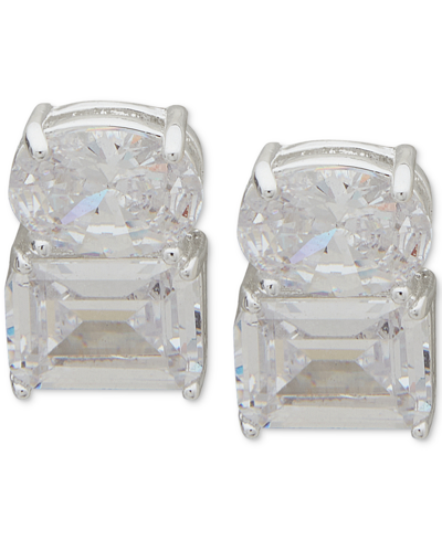 Shop Anne Klein Silver-tone Oval & Emerald-cut Crystal Button Earrings