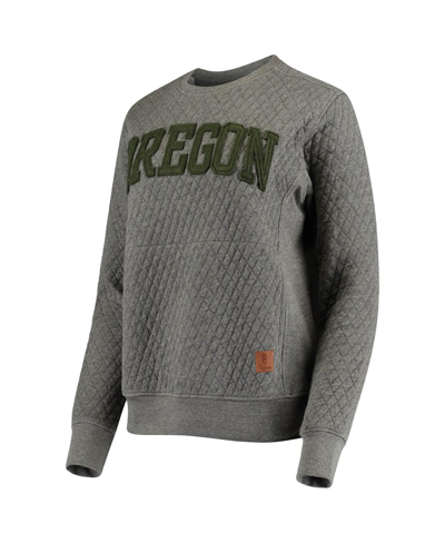 Shop Pressbox Women's  Heather Charcoal Oregon Ducks Moose Quilted Pullover Sweatshirt