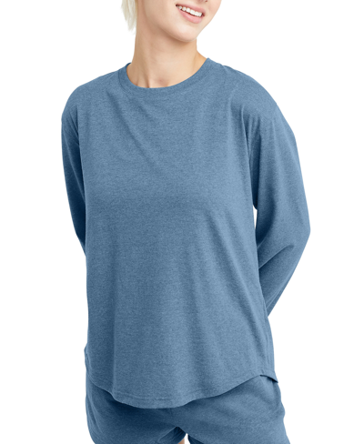 Shop Hanes Women's Originals Triblend Long Sleeve Relaxed T-shirt In Regalia Blue Heather