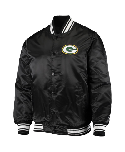 Starter Black Green Bay Packers Locker Room Satin Varsity Full-snap Jacket In Black